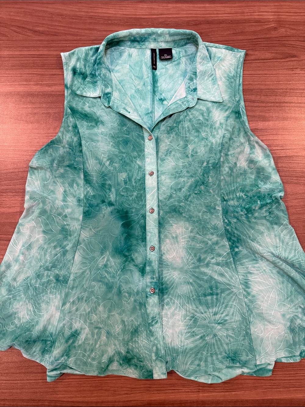 new directions Teal Tie-Dye Sleeveless Button Down Shirt